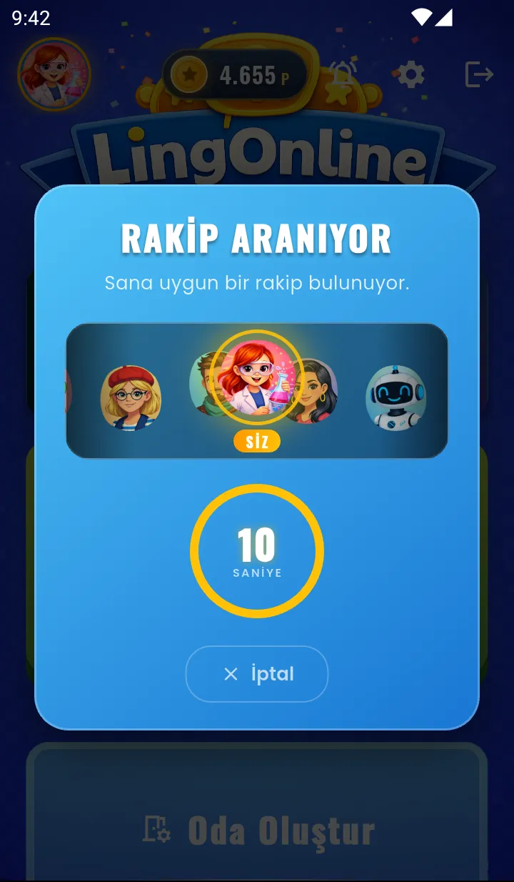 LingOnline hızlı eşleşme ekranı: saniyeler içinde rakip bulunuyor